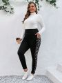 SHEIN LUNE Plus Size Women Valentine's Day Heart Pocket Tight-Fitting Leggings