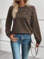 Pearl Beaded Round Neck Sweatshirt