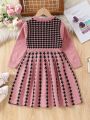 Little Girls' Houndstooth Patchwork Sweater Dress