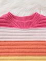 Baby Girls' Color Block Striped Round Neck Casual Sweater