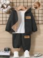 SHEIN Baby Boys' Casual Hooded Thickened Jacket And Long Pants Outfits