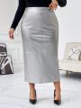 SHEIN Privé Plus Size Elastic Waist Faux Leather Skirt