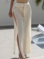 SHEIN Swim Vcay Solid Belted Wide Leg Cover Up Pants