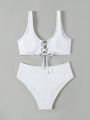 SHEIN Swim Mod Solid Color Textured Bikini Swimsuit Set