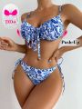 SHEIN DD+ Floral Print Front Knot Bikini Swimsuit Set