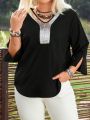 Plus Size Shirt With Sparkly Patchwork And Split Sleeves