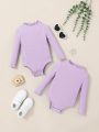 SHEIN Baby Girls' Casual Solid Color Long Sleeve Jumpsuit 2pcs/Set