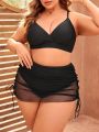 SHEIN Swim Basics Plus Size Women's Solid Color Swimsuit 3pcs Set