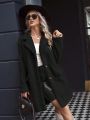 SHEIN Essnce Long Teddy Fleece Coat With Oversized Lapel