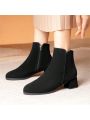 Women's Black Simple Side Zipper Thick Bottom High Heel Boots