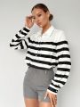 SHEIN BIZwear Women's Striped Patchwork Shirt With Pocket