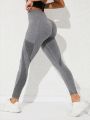 Yoga Future Heather Gray Yoga Leggings Seamless Tummy Control Gym Tights With Side Phone Pocket