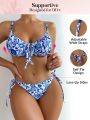 SHEIN DD+ Floral Print Front Knot Bikini Swimsuit Set