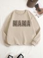 Women's Letter And Leopard Print Fleece Hoodie