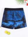 SHEIN Teens' Leisure Comfortable Tropical Printed Square Leg Swim Trunks