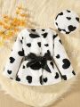 Baby Girl Heart Pattern Belted Teddy Coat & Hat