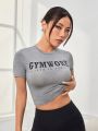 Running Letter Print Cropped Sports T-Shirt