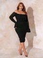 SHEIN SXY Women's Plus Size Bodycon One Shoulder Puckered Mesh Dress