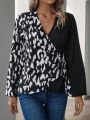 Women's Leopard Print Wrap Front Tie Hem Shirt