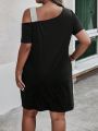 Plus Two Tone Asymmetrical Neck Tee Dress