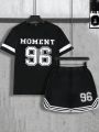 Manfinity Men's Letter Printed Short Sleeve T-shirt And Shorts Set