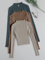 SHEIN Unity 3pcs Mock Neck Ribbed Knit Sweater