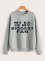 Plus Slogan Graphic Drop Shoulder Thermal Lined Pullover