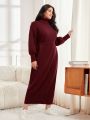 SHEIN Mulvari Plus Size High Collar Lantern Sleeve Belted Sweater Dress