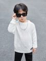 SHEIN Kids KDOMO Toddler Boys' Round Neck Ultra Loose Casual Sweater With Long Sleeve