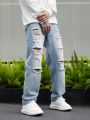 Men's Ripped Water Wash Straight Leg Jeans