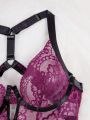 SHEIN Ladies' Color Block Lace Hollow Out Sexy Lingerie Set