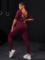 Yoga Basic Plus Size Women'S Seamless Back Cross Sports Jumpsuit