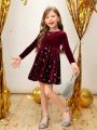 SHEIN Young Girl 1pc Star Pattern Velvet Dress