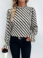 SHEIN Frenchy All Over Printed Long Sleeve Shirt With Ruffle Collar