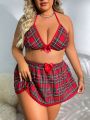 Classic Sexy Plus Size Plaid Printed Sexy Role Play Costume 2pcs/set