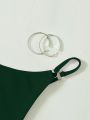 SHEIN Swim Basics Solid Ring Linked Bikini Bottom