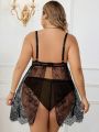 Classic Sexy Plus Size Wire-Free Sexy Lace Cami Nightdress & Thong Set