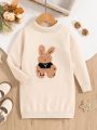 SHEIN Kids QTFun Young Girl Rabbit Pattern Turtleneck Sweater Dress