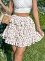 SHEIN WYWH Women'S Vacation Style Three-Layered Ruffle Hem Floral Print Skirt
