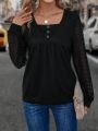 Contrast Lace Square Neck Sweatshirt