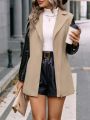 Contrast PU Leather Sleeve Open Front Overcoat