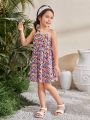 SHEIN Young Girl Woven Floral Print Spaghetti Strap Fit & Flare Dress