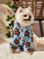 PETSIN Blue Rabbit Fur Floral Print Plush Warm Jacket