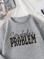 Plus Size Women's Letter Printed Sweatshirt With Drop Shoulder Design