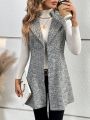 SHEIN Essnce Women's Gray Striped Sleeveless Woolen Vest