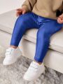 SHEIN Baby Girls' Casual & Comfortable Elastic Ice Silk Leggings, Versatile