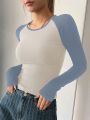 DAZY Casual Color Block Long Sleeve Slim Fit T-Shirt