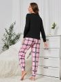 Women's Letter Printed Homewear Set Including Long Sleeve Top And Long Pants, For Family Matching Outfits(mommy And Me), 4 Sets Sold Separately