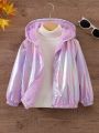 Young Girl Holographic Teddy Lined Hooded Jacket Without Sweater