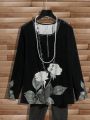 Women's Plus Size Floral Print Round Neck Loose Casual Shirt